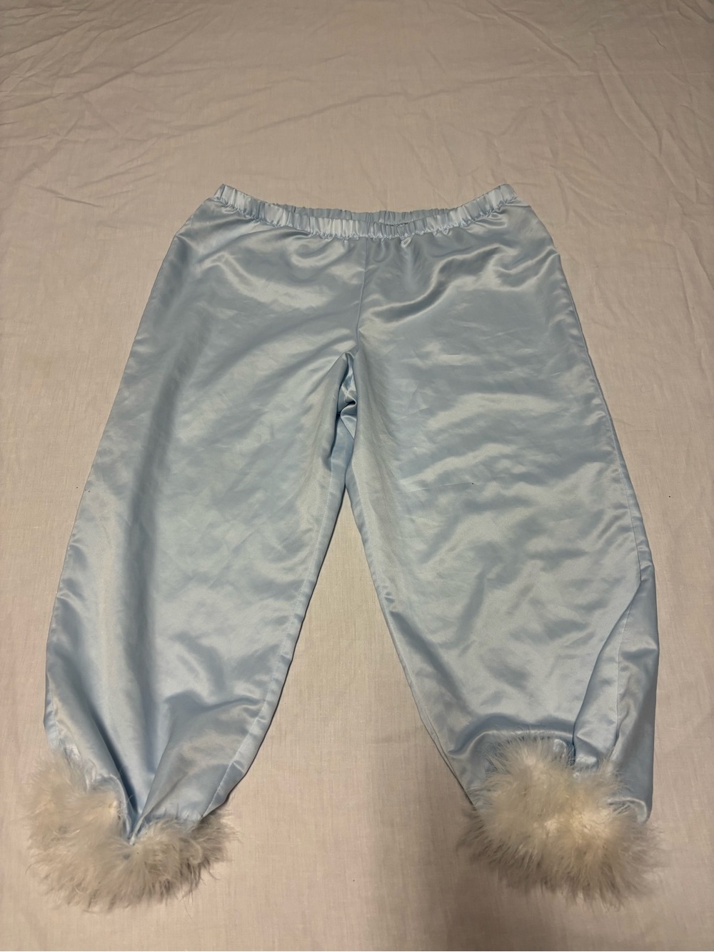 Light Blue Pajama Pants with Feather Trim